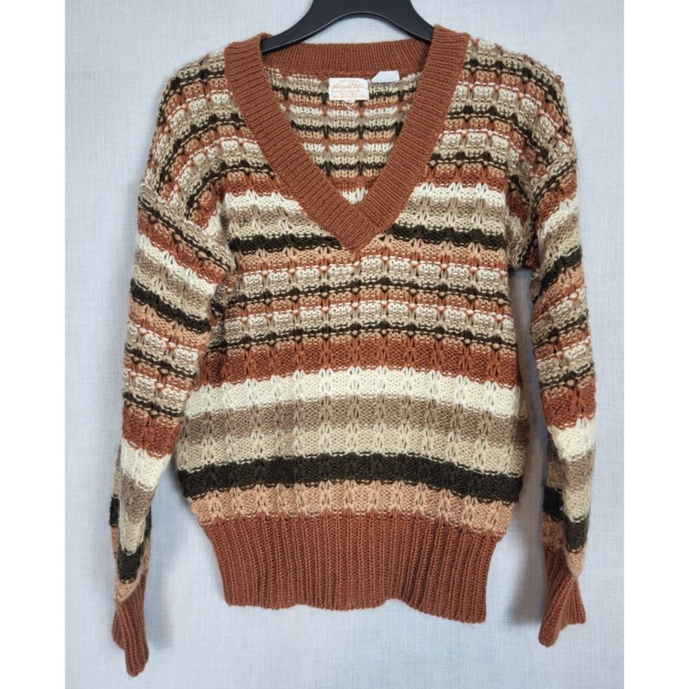 Vintage 100% Virgin Acrylic Sweater Women's M Late 70's -? Woodsy Fall Casual